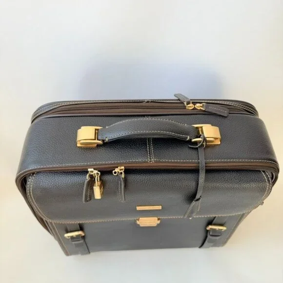 Brooks Brothers Genuine Pebbled Leather Carry-On Trolley Travel Laptop Bag – Bla - Picture 4 of 16